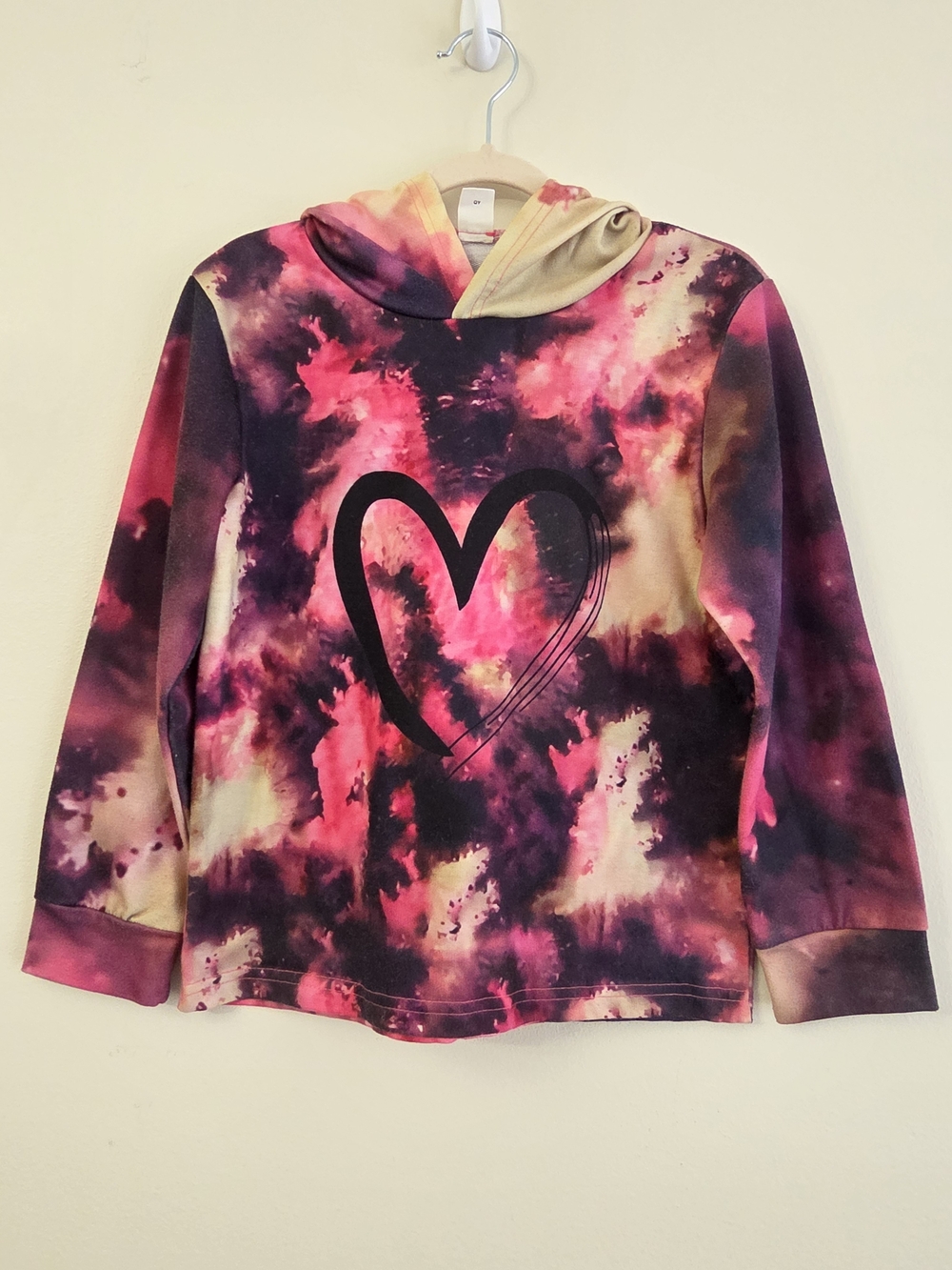 SHEIN Pink Black & Cream Tie-Dye Heart Hoodie